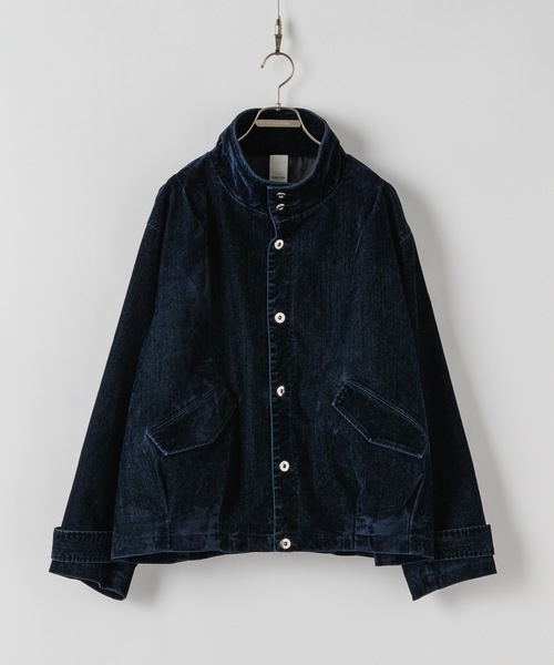 セール】Flocked denim high neck blouson / フロッキーデニム