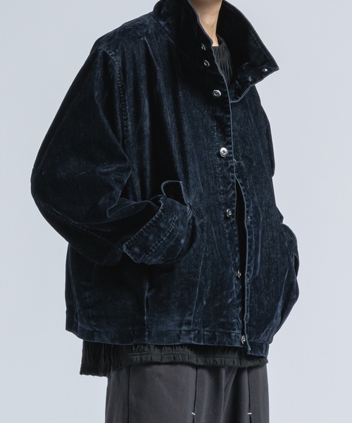 セール】Flocked denim high neck blouson / フロッキーデニム