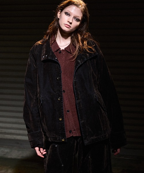 CASPER JOHN（キャスパージョン）の「Flocked denim high neck blouson / フロッキーデニムハイネックブルゾン（ブルゾン・メンズ・ネイビー/ブラウン・LARGE/MEDIUM/SMALL/X-SMALL）」の6枚目の写真