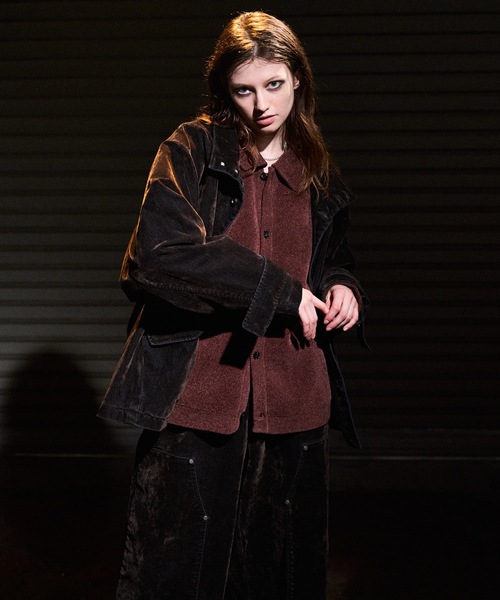 CASPER JOHN（キャスパージョン）の「Flocked denim high neck blouson / フロッキーデニムハイネックブルゾン（ブルゾン・メンズ・ネイビー/ブラウン・LARGE/MEDIUM/SMALL/X-SMALL）」の9枚目の写真