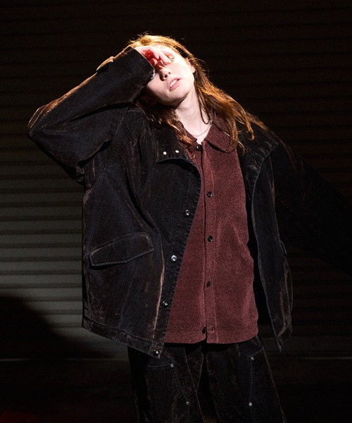 CASPER JOHN（キャスパージョン）の「Flocked denim high neck blouson / フロッキーデニムハイネックブルゾン（ブルゾン・メンズ・ネイビー/ブラウン・LARGE/MEDIUM/SMALL/X-SMALL）」の8枚目の写真