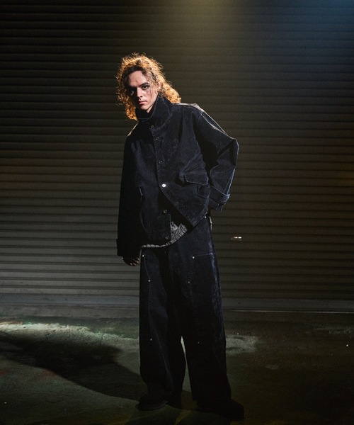 ハイネックデニムブルゾン Flocked denim high neck blouson / フロッキーデニムハイネック