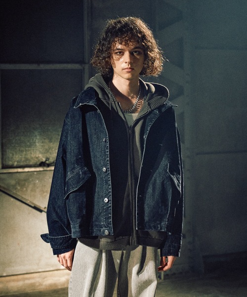 Flocked denim high neck blouson / フロッキーデニムハイネック
