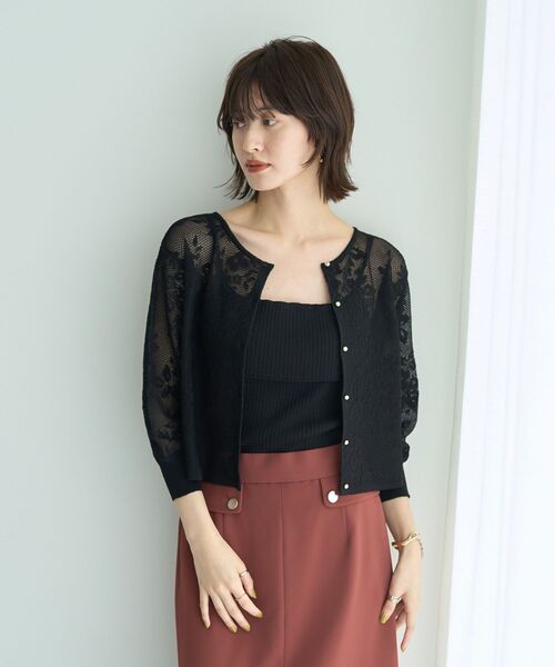 YECCA VECCA（イェッカヴェッカ）の「【2点SET】インナーセットレース柄カーディガン（カーディガン/ボレロ・レディース・ブラック/ライトベージュ/グリーン・FREE）」の9枚目の写真