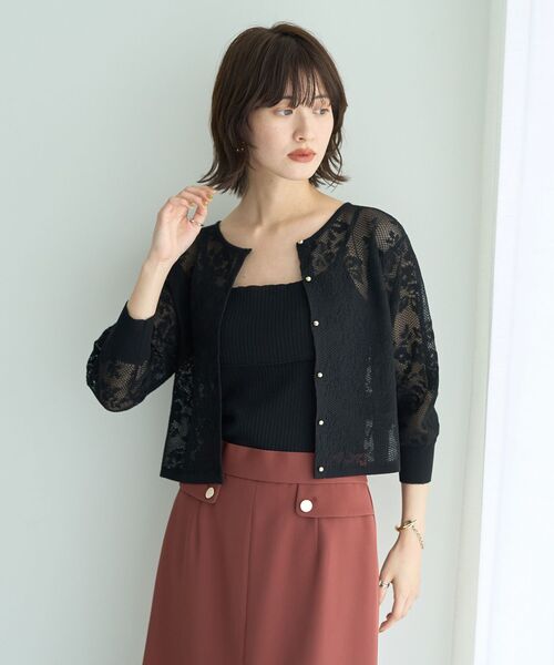 YECCA VECCA（イェッカヴェッカ）の「【2点SET】インナーセットレース柄カーディガン（カーディガン/ボレロ・レディース・ブラック/ライトベージュ/グリーン・FREE）」の10枚目の写真