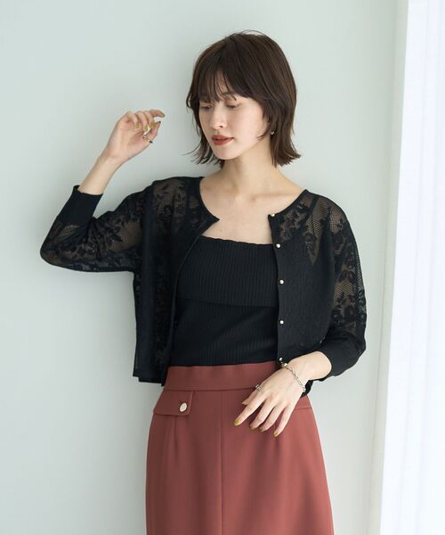 YECCA VECCA（イェッカヴェッカ）の「【2点SET】インナーセットレース柄カーディガン（カーディガン/ボレロ・レディース・ブラック/ライトベージュ/グリーン・FREE）」の2枚目の写真
