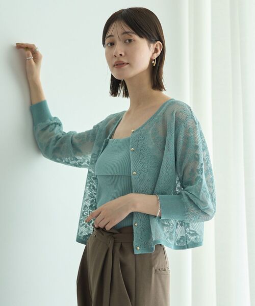 YECCA VECCA（イェッカヴェッカ）の「【2点SET】インナーセットレース柄カーディガン（カーディガン/ボレロ・レディース・ブラック/ライトベージュ/グリーン・FREE）」の5枚目の写真