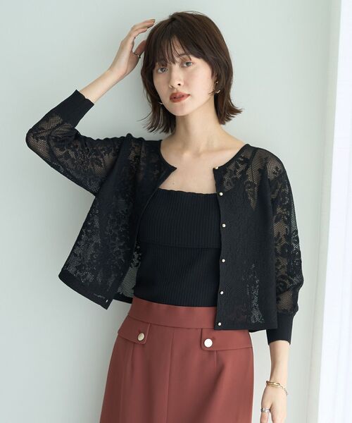 YECCA VECCA（イェッカヴェッカ）の「【2点SET】インナーセットレース柄カーディガン（カーディガン/ボレロ・レディース・ブラック/ライトベージュ/グリーン・FREE）」の4枚目の写真