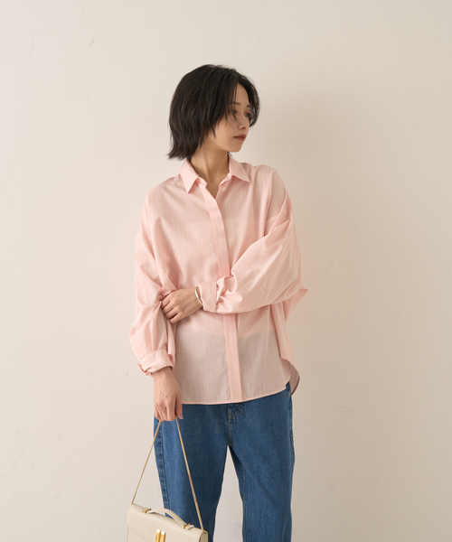 Rouge vif Anna(ルージュヴィフアンナ)の「バックドレープストライプシャツ(シャツ/ブラウス・レディース・サックスブルー/ピンク・フリー)」の12枚目の写真