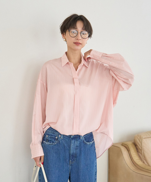 Rouge vif Anna(ルージュヴィフアンナ)の「バックドレープストライプシャツ(シャツ/ブラウス・レディース・サックスブルー/ピンク・フリー)」の14枚目の写真