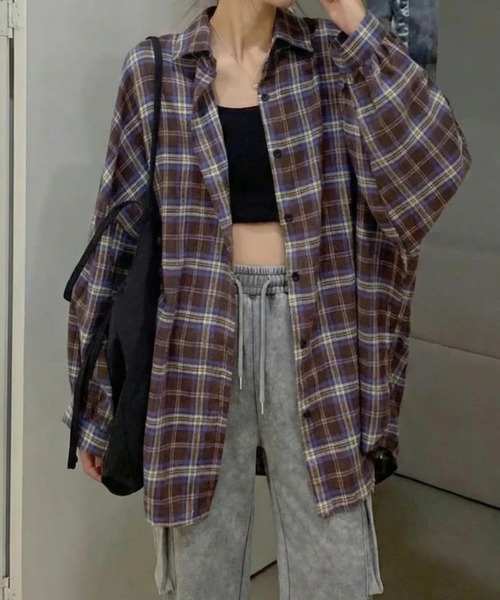 cammie（キャミー）の「チェックシャツ（シャツ/ブラウス・レディース・ブラウン/ブラック/グレー・M/L）」の3枚目の写真