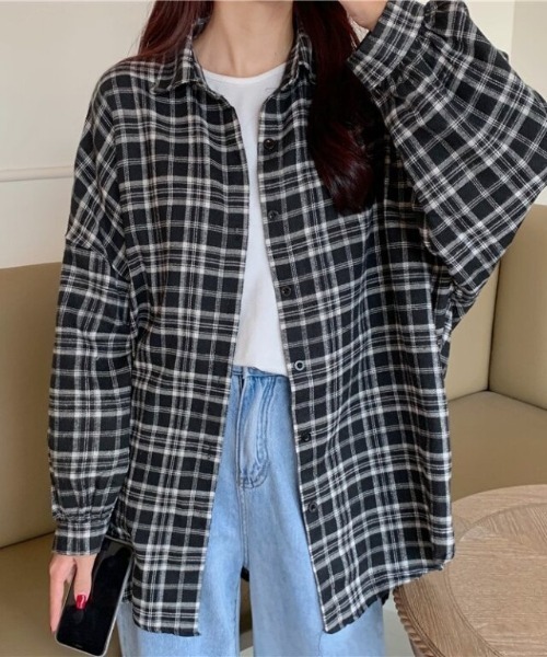 cammie（キャミー）の「チェックシャツ（シャツ/ブラウス・レディース・ブラウン/ブラック/グレー・M/L）」の2枚目の写真