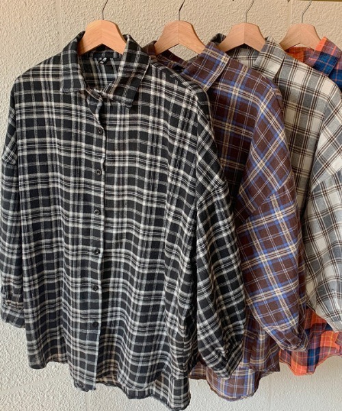 cammie（キャミー）の「チェックシャツ（シャツ/ブラウス・レディース・ブラウン/ブラック/グレー・M/L）」の14枚目の写真