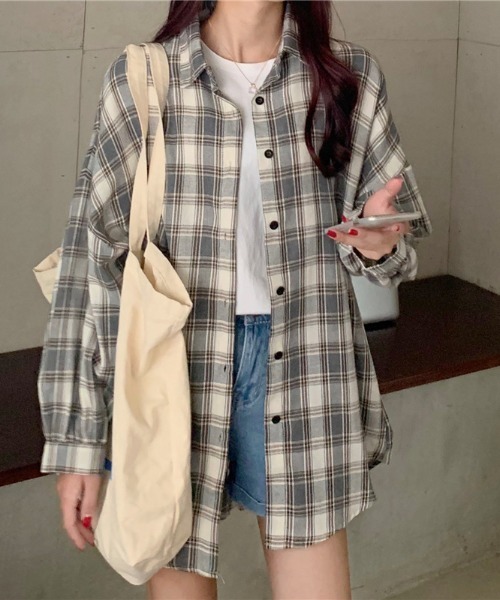 cammie（キャミー）の「チェックシャツ（シャツ/ブラウス・レディース・ブラウン/ブラック/グレー・M/L）」の8枚目の写真