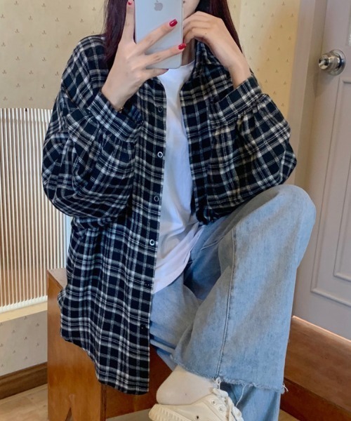 cammie（キャミー）の「チェックシャツ（シャツ/ブラウス・レディース・ブラウン/ブラック/グレー・M/L）」の4枚目の写真
