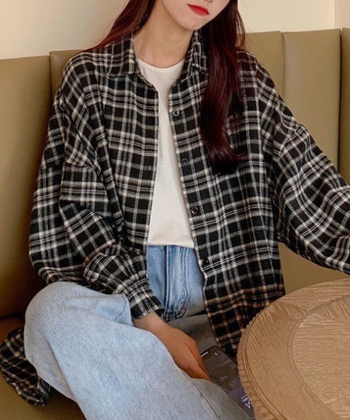 cammie（キャミー）の「チェックシャツ（シャツ/ブラウス・レディース・ブラウン/ブラック/グレー・M/L）」の5枚目の写真