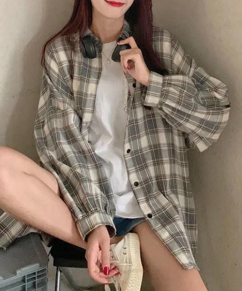 cammie（キャミー）の「チェックシャツ（シャツ/ブラウス・レディース・ブラウン/ブラック/グレー・M/L）」の11枚目の写真