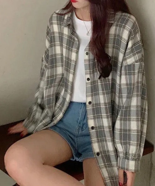 cammie（キャミー）の「チェックシャツ（シャツ/ブラウス・レディース・ブラウン/ブラック/グレー・M/L）」の10枚目の写真