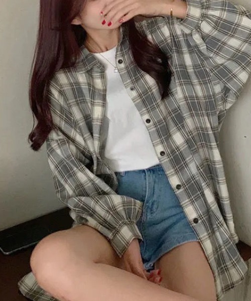 cammie（キャミー）の「チェックシャツ（シャツ/ブラウス・レディース・ブラウン/ブラック/グレー・M/L）」の9枚目の写真