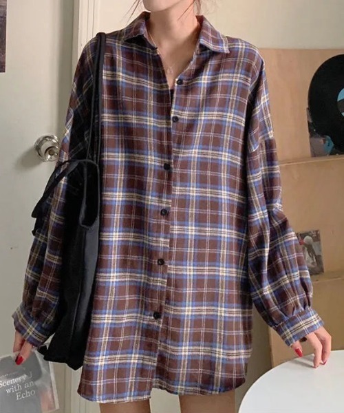 cammie（キャミー）の「チェックシャツ（シャツ/ブラウス・レディース・ブラウン/ブラック/グレー・M/L）」の13枚目の写真