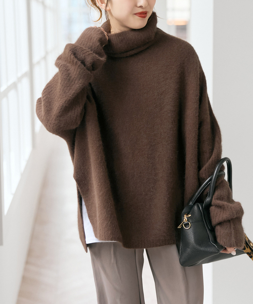 Spick & Span(スピックアンドスパン)の「《追加》フォックスウールミックスロングリブタートルプルオーバー(ニット/セーター・レディース・グレー/チョコ・FREE)」の1枚目の写真