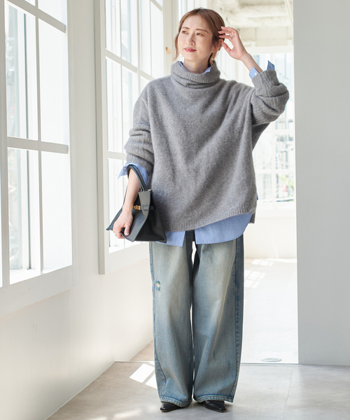 Spick & Span(スピックアンドスパン)の「《追加》フォックスウールミックスロングリブタートルプルオーバー(ニット/セーター・レディース・グレー/チョコ・FREE)」の3枚目の写真