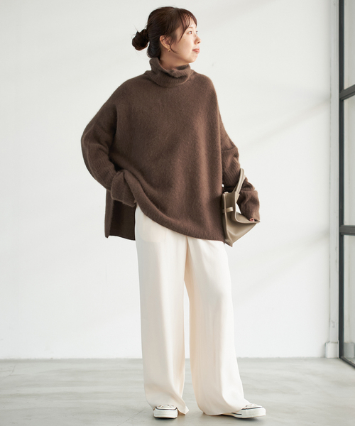 Spick & Span(スピックアンドスパン)の「《追加》フォックスウールミックスロングリブタートルプルオーバー(ニット/セーター・レディース・グレー/チョコ・FREE)」の5枚目の写真