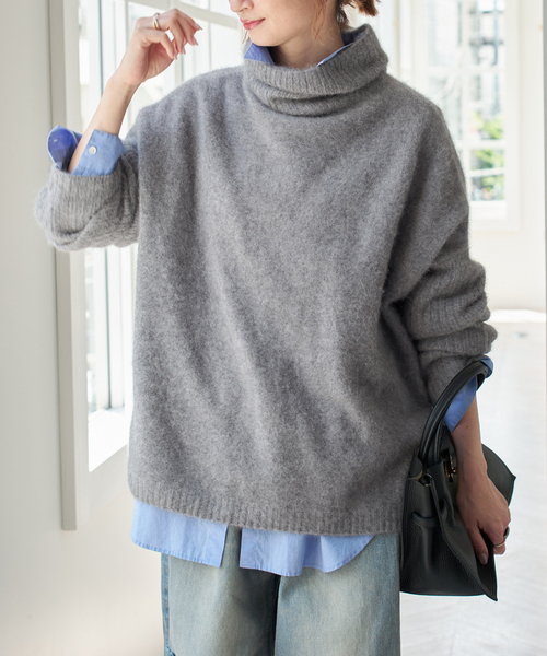 Spick & Span(スピックアンドスパン)の「《追加》フォックスウールミックスロングリブタートルプルオーバー(ニット/セーター・レディース・グレー/チョコ・FREE)」の6枚目の写真