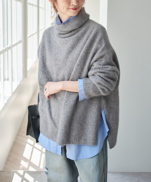 Spick & Span(スピックアンドスパン)の「《追加》フォックスウールミックスロングリブタートルプルオーバー(ニット/セーター・レディース・グレー/チョコ・FREE)」の7枚目の写真