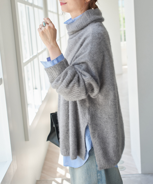 Spick & Span(スピックアンドスパン)の「《追加》フォックスウールミックスロングリブタートルプルオーバー(ニット/セーター・レディース・グレー/チョコ・FREE)」の10枚目の写真