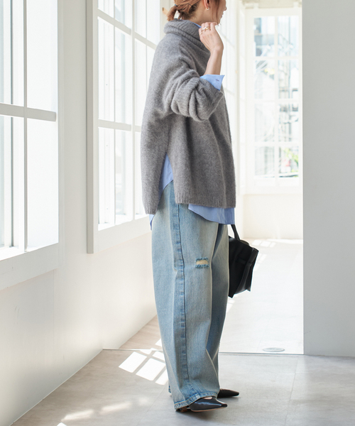 Spick & Span(スピックアンドスパン)の「《追加》フォックスウールミックスロングリブタートルプルオーバー(ニット/セーター・レディース・グレー/チョコ・FREE)」の12枚目の写真