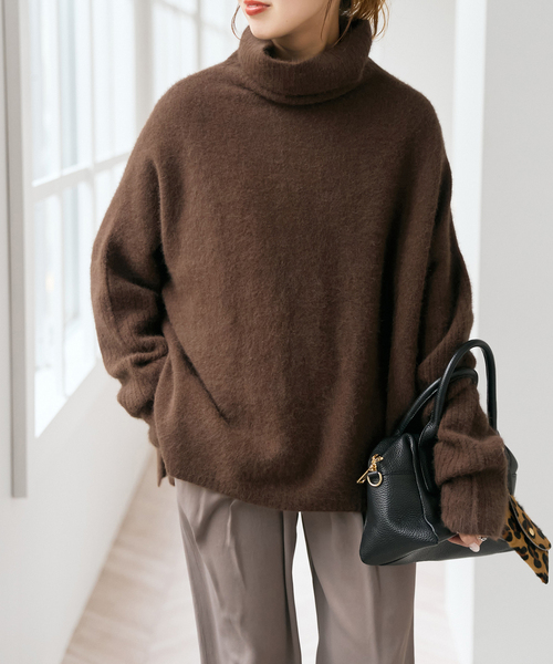 Spick & Span(スピックアンドスパン)の「《追加》フォックスウールミックスロングリブタートルプルオーバー(ニット/セーター・レディース・グレー/チョコ・FREE)」の13枚目の写真