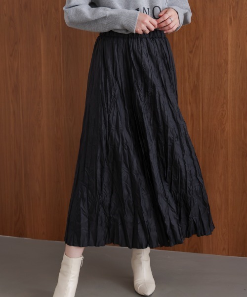 Bou Jeloud（ブージュルード）の「ワッシャーマットサテンスカート（スカート・レディース・ブラウン/ブラック/ベージュ・FREE）」の2枚目の写真