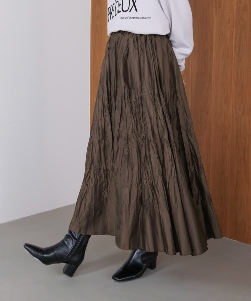 Bou Jeloud（ブージュルード）の「ワッシャーマットサテンスカート（スカート・レディース・ブラウン/ブラック/ベージュ・FREE）」の6枚目の写真