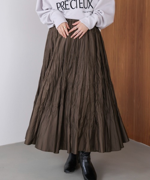 Bou Jeloud（ブージュルード）の「ワッシャーマットサテンスカート（スカート・レディース・ブラウン/ブラック/ベージュ・FREE）」の8枚目の写真