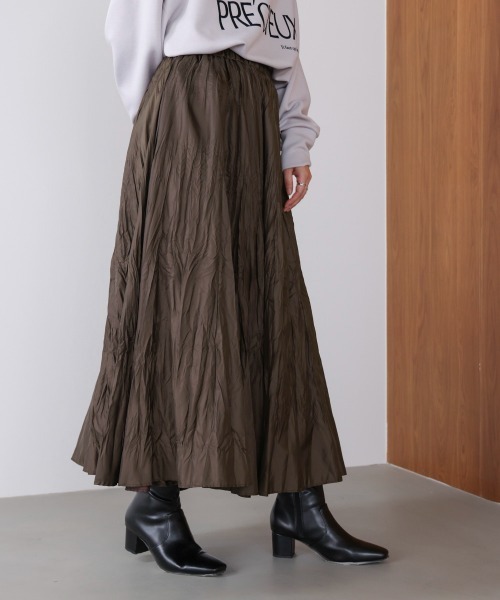 Bou Jeloud（ブージュルード）の「ワッシャーマットサテンスカート（スカート・レディース・ブラウン/ブラック/ベージュ・FREE）」の12枚目の写真