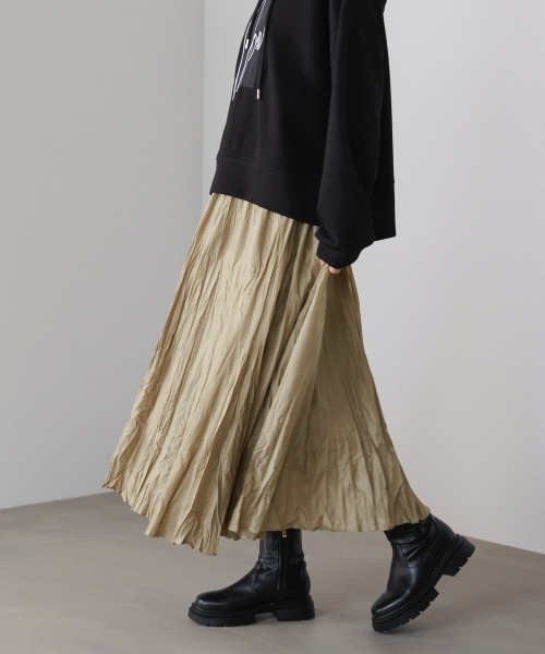 Bou Jeloud（ブージュルード）の「ワッシャーマットサテンスカート（スカート・レディース・ブラウン/ブラック/ベージュ・FREE）」の19枚目の写真