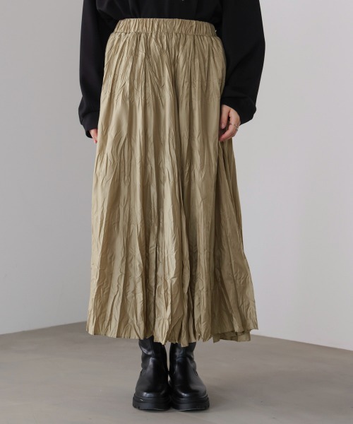 Bou Jeloud（ブージュルード）の「ワッシャーマットサテンスカート（スカート・レディース・ブラウン/ブラック/ベージュ・FREE）」の21枚目の写真