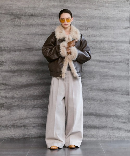 soerte（ソエルテ）の「Stand Collar Fur-Trimmed B-3 Jacket / スタンドカラーB-3ムートンジャケット（ムートンコート・メンズ・ブラック/ブラウン・1/2/3）」の12枚目の写真