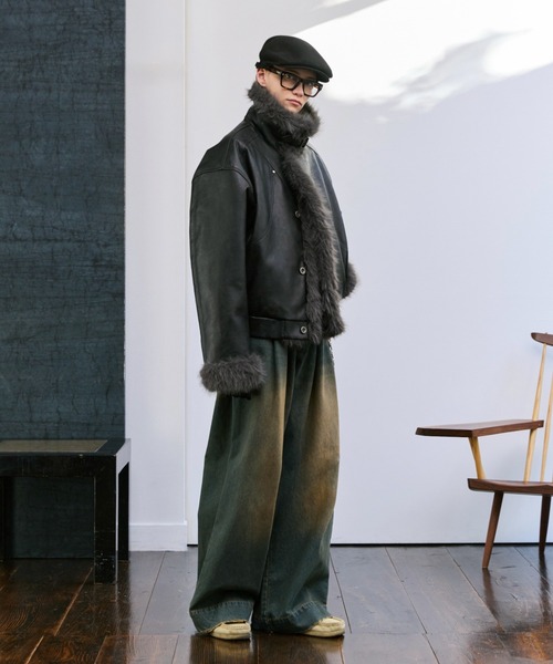 soerte（ソエルテ）の「Stand Collar Fur-Trimmed B-3 Jacket / スタンドカラーB-3ムートンジャケット（ムートンコート・メンズ・ブラック/ブラウン・1/2/3）」の16枚目の写真