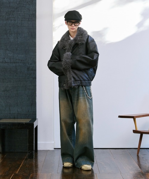 soerte（ソエルテ）の「Stand Collar Fur-Trimmed B-3 Jacket / スタンドカラーB-3ムートンジャケット（ムートンコート・メンズ・ブラック/ブラウン・1/2/3）」の19枚目の写真