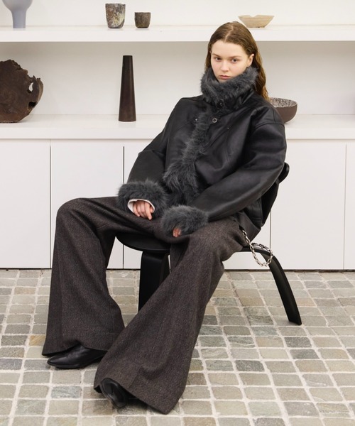 正月 Boo セール】《ボア切替×ビッグカラー》レディース フェイクムートン