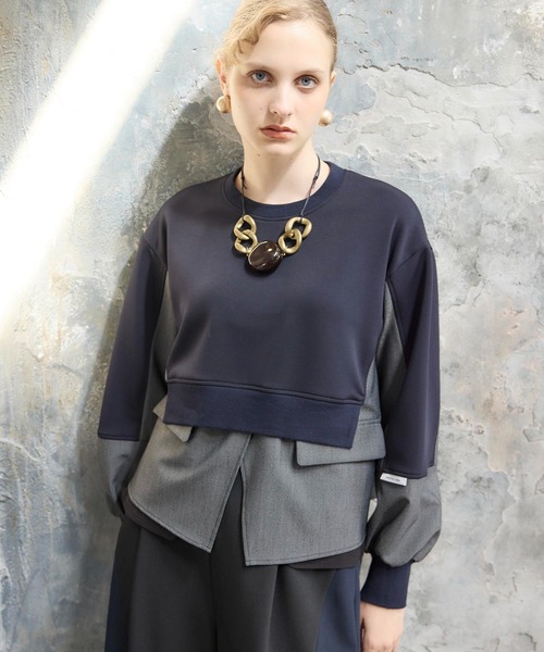 Cepica（セピカ）の「【MARECHAL TERRE】ジャケットレイヤード風トップス（スウェット・レディース・ブラック/ネイビー・FREE）」の2枚目の写真