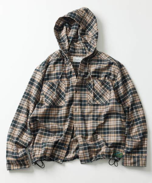 Foxfire(フォックスファイヤー)の「Foxfire/フォックスファイヤー 別注 チェックネル プルオーバーフーディーシャツ/リラックスフィット(シャツ/ブラウス・メンズ・チャコールグレー/グリーン/ネイビー・LARGE/MEDIUM)」の1枚目の写真