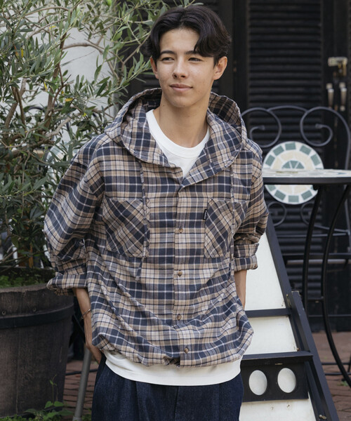 Foxfire(フォックスファイヤー)の「Foxfire/フォックスファイヤー 別注 チェックネル プルオーバーフーディーシャツ/リラックスフィット(シャツ/ブラウス・メンズ・チャコールグレー/グリーン/ネイビー・LARGE/MEDIUM)」の12枚目の写真