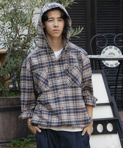 Foxfire(フォックスファイヤー)の「Foxfire/フォックスファイヤー 別注 チェックネル プルオーバーフーディーシャツ/リラックスフィット(シャツ/ブラウス・メンズ・チャコールグレー/グリーン/ネイビー・LARGE/MEDIUM)」の9枚目の写真