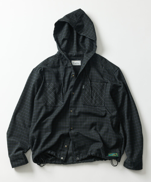 Foxfire(フォックスファイヤー)の「Foxfire/フォックスファイヤー 別注 チェックネル プルオーバーフーディーシャツ/リラックスフィット(シャツ/ブラウス・メンズ・チャコールグレー/グリーン/ネイビー・LARGE/MEDIUM)」の5枚目の写真