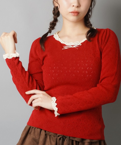 セール】フリルネックリボンニット（ニット/セーター）｜SPINNS