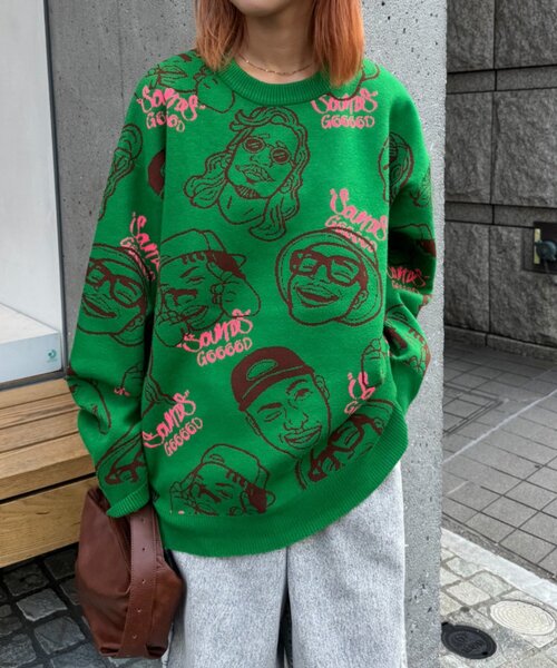 SOUNDS GOOOOD】アソートフェイス柄ファンキーニット（ニット/セーター