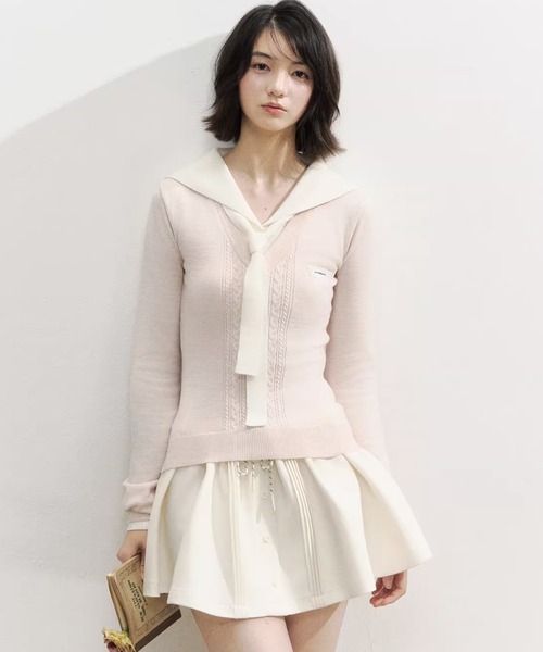 セール】セーラーカラーレイヤードニットトップス SP25f028